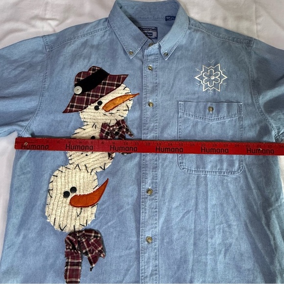 Allsport Denim Jean Shirt Size Large Longsleeve Women Snowman Applique Teacher - Picture 4 of 10